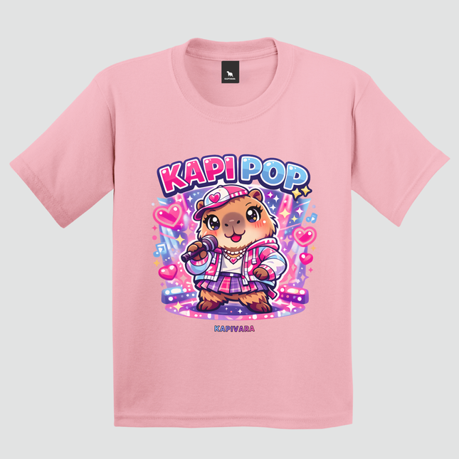 camiseta infantil capivara rosa estilo kpop menina