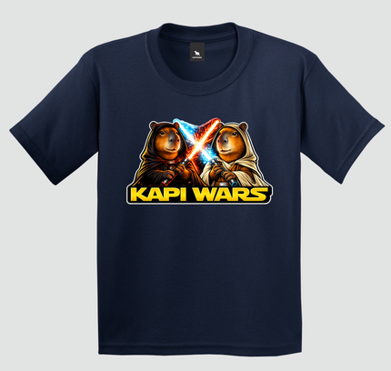 camiseta infantil capivara kapi wars duelo da forca azul marinho estampa