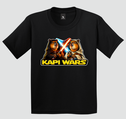 camiseta infantil capivara kapi wars duelo da forca preta estampa batalha