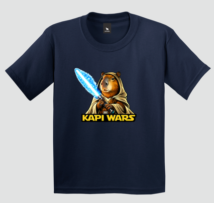 camiseta infantil capivara kapi wars lado da luz azul marinho estampa
