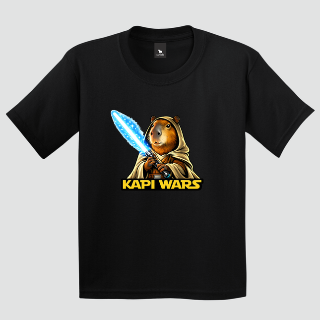 camiseta infantil capivara kapi wars lado da luz preta estampa heroi