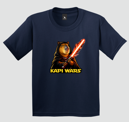 camiseta infantil capivara kapi wars lado sombrio azul marinho estampa