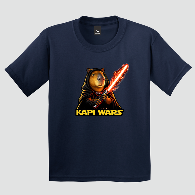 camiseta infantil capivara kapi wars lado sombrio azul marinho estampa