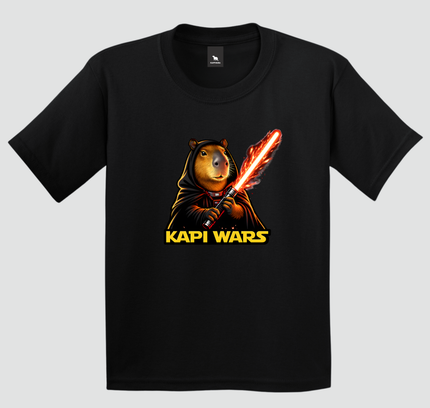 camiseta infantil capivara kapi wars lado sombrio preta estampa personagem