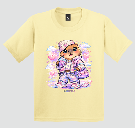 camiseta infantil amarela capivara kawaii