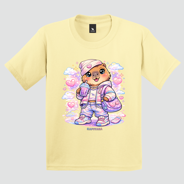 camiseta infantil amarela capivara kawaii