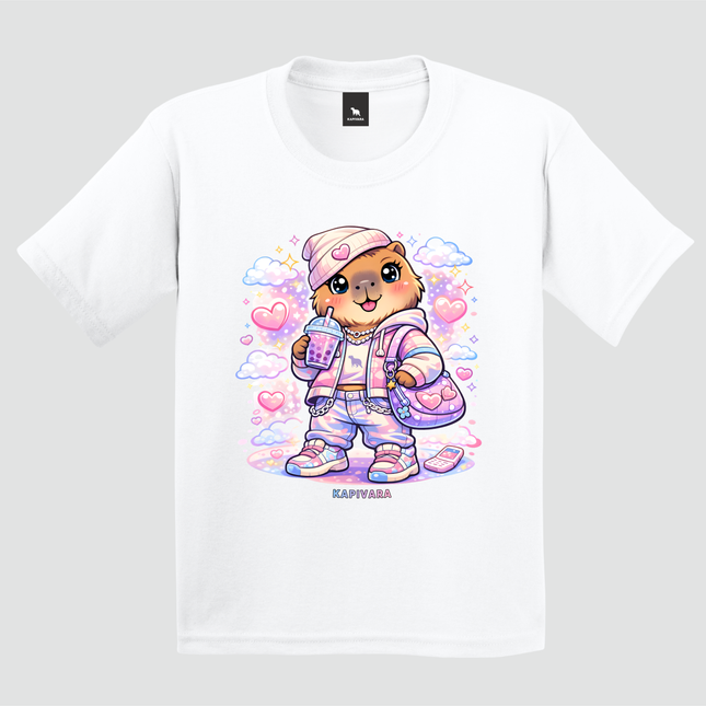 camiseta infantil branca capivara kawaii 