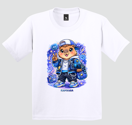 camiseta infantil capivara kawaii gamer branca estampa fofa