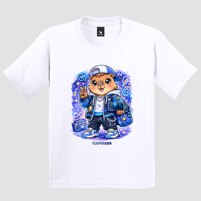 camiseta infantil capivara kawaii gamer branca estampa fofa