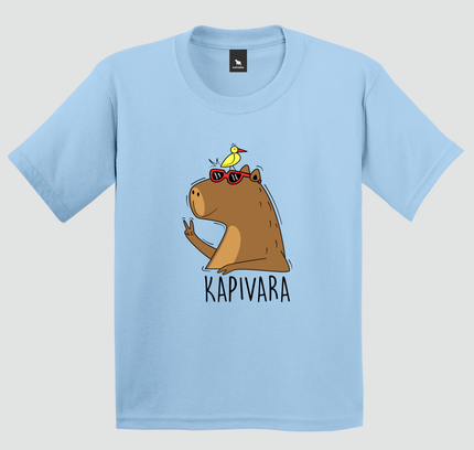 camiseta capivara infantil azul claro paz e amor estampa fofa
