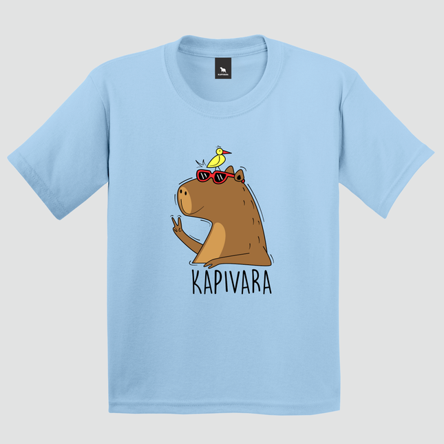camiseta capivara infantil azul claro paz e amor estampa fofa