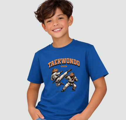 criança usando camiseta capivara taekwondo estampa artes marciais