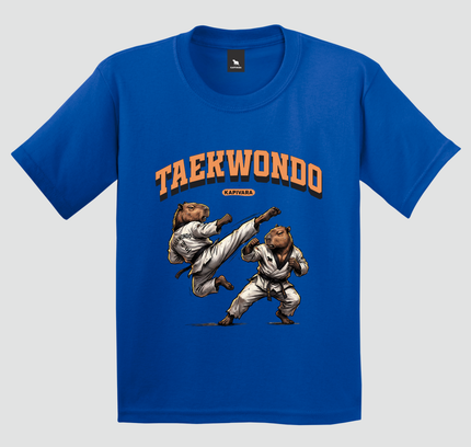 camiseta capivara taekwondo infantil estampa capivaras lutando