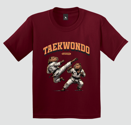 camiseta infantil capivara taekwondo bordo estampa artes marciais