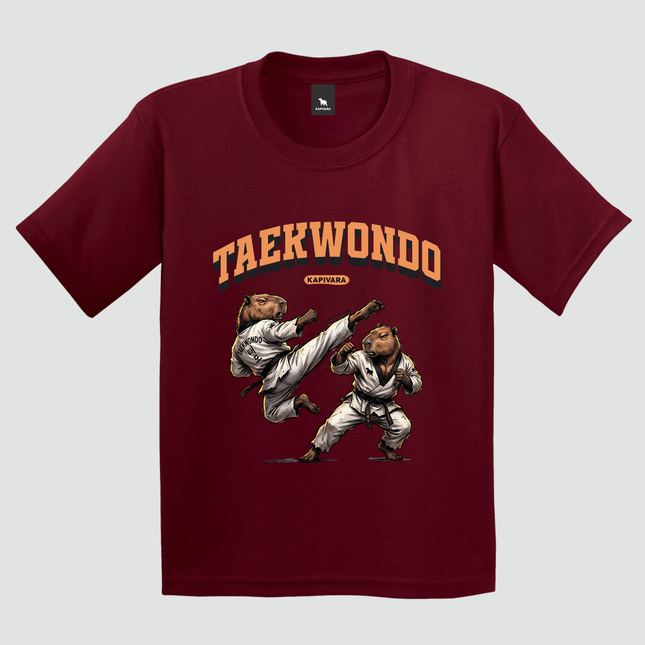 camiseta infantil capivara taekwondo bordo estampa artes marciais
