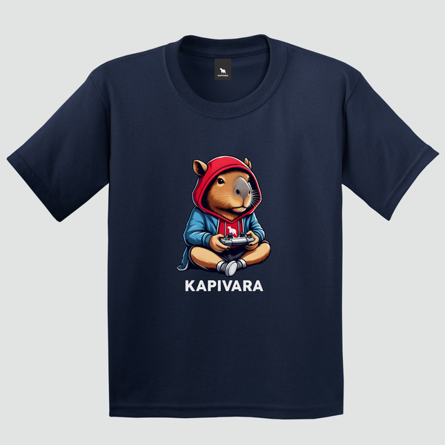 camiseta capivara videogame infantil azul marinho estampa gamer