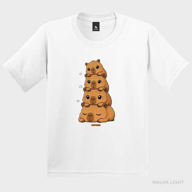 Camiseta infantil branca Malha Light com estampa cute de capivaras