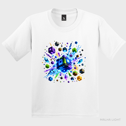 Camiseta infantil branca Malha Light com estampa Cubo Gamer