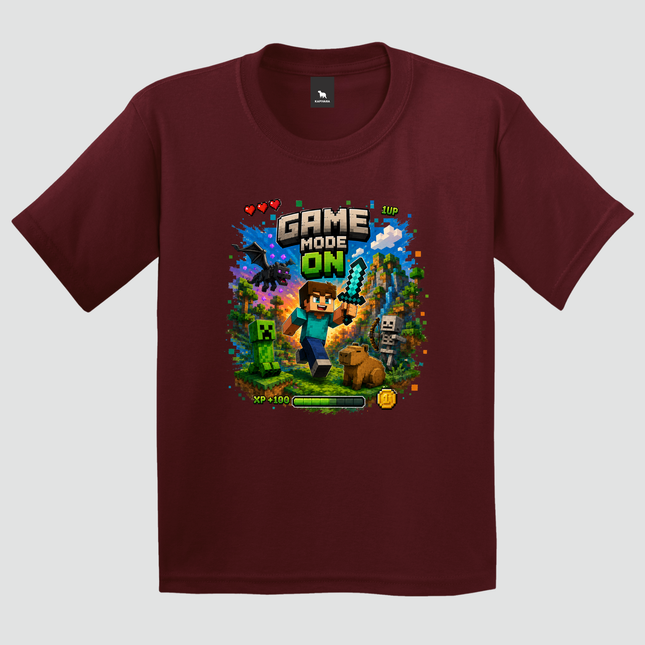 Camiseta infantil gamer Game Mode On bordô