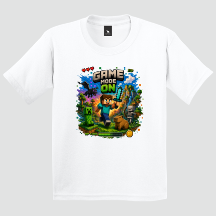 Camiseta infantil gamer Game Mode On branca
