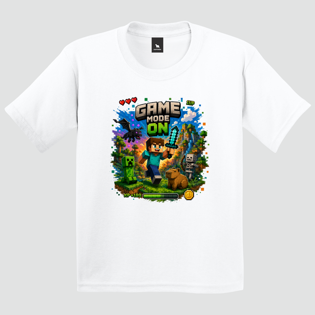 Camiseta infantil gamer Game Mode On branca