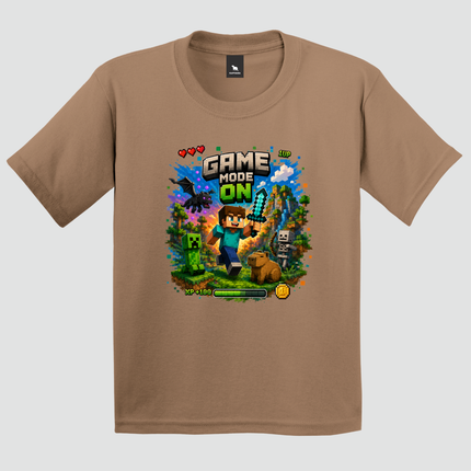 Camiseta infantil gamer Game Mode On cappuccino