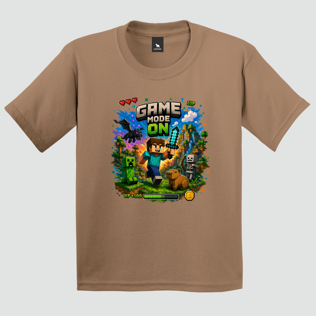 Camiseta infantil gamer Game Mode On cappuccino