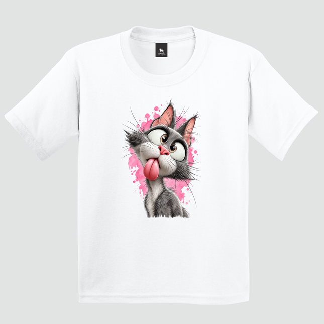 camiseta-infantil-gatinho-divertido-branca