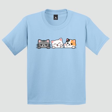Camiseta infantil Gatinhos Fofos na cor azul-claro