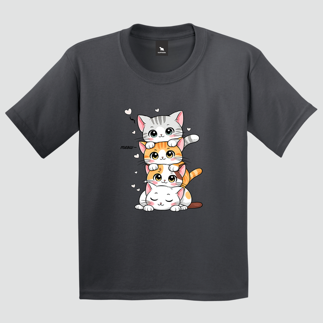 Camiseta Infantil Gatinhos Meow cinza-chumbo