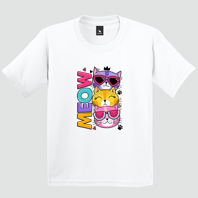 Camiseta infantil branca com estampa de gatinhos Meow Style