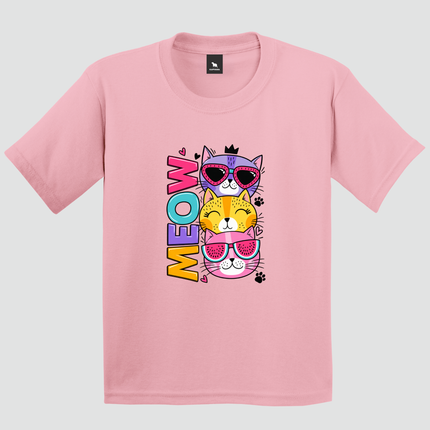 Camiseta infantil rosa 100% algodão com estampa de gatinhos Meow Style