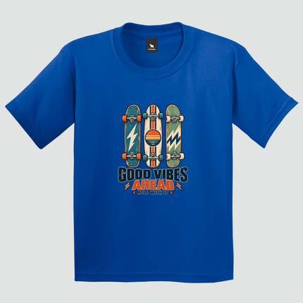 Camiseta Infantil Good Vibes Skate Azul Royal frente
