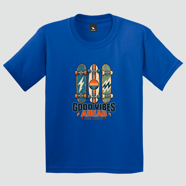 Camiseta Infantil Good Vibes Skate Azul Royal frente