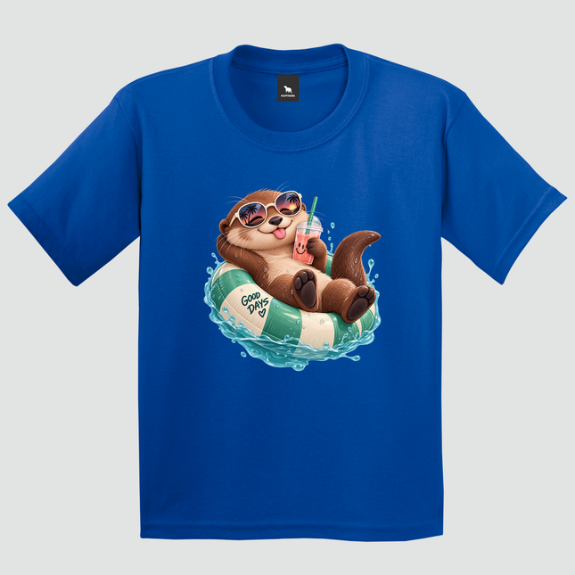 Camiseta infantil azul royal com estampa de lontra Good Days
