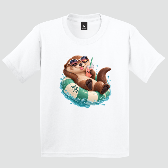 Camiseta infantil branca com estampa de lontra Good Days