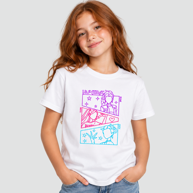 Menina usando camiseta K-Pop Neon branca