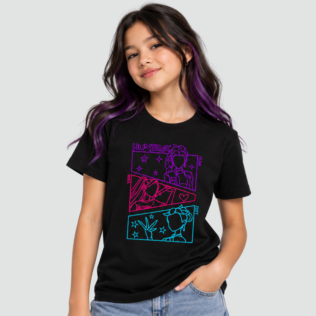 Menina usando camiseta K-Pop Neon preta