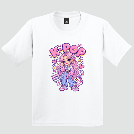 Camiseta infantil branca K-Pop Girl com estampa musical