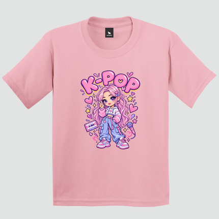 Camiseta infantil rosa K-Pop Girl com estampa musical