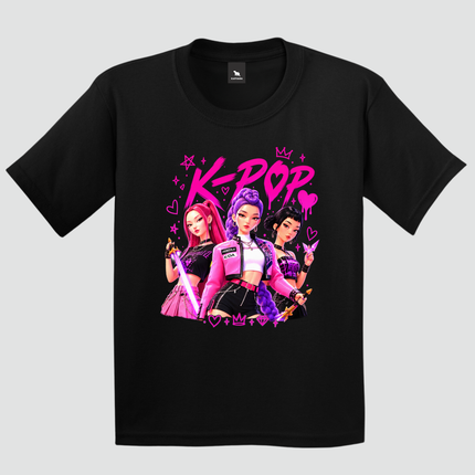 Camiseta infantil preta K-Pop Stars