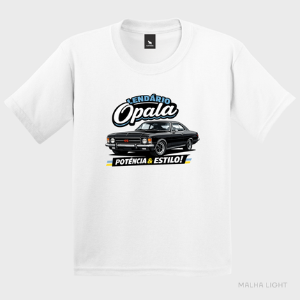 camiseta infantil branca Malha Light com estampa Opala clássico
