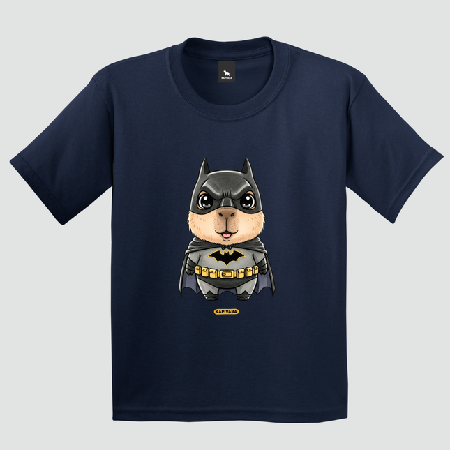 camiseta infantil capivara heroi noturno azul marinho estampa central
