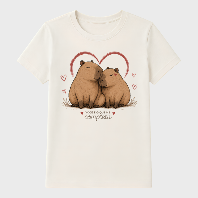 camiseta feminina estampa de capivaras apaixonadas para Dia dos Namorados