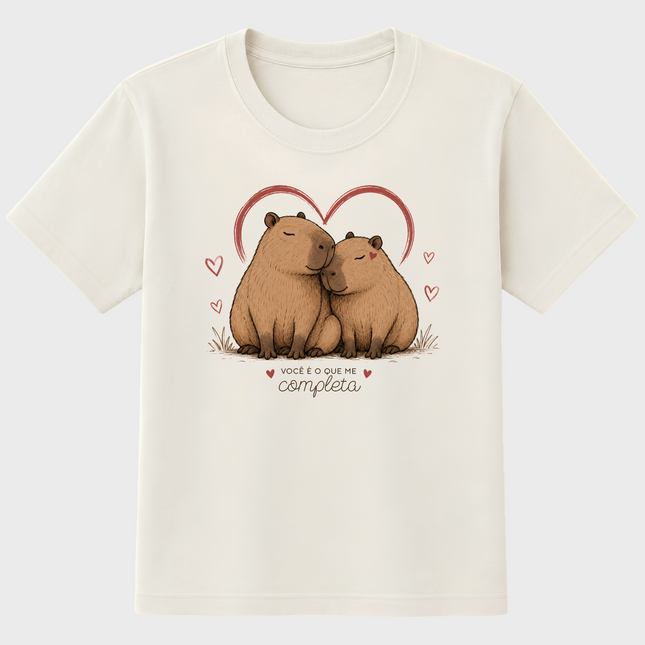 camiseta off white com estampa de capivaras apaixonadas para Dia dos Namorados